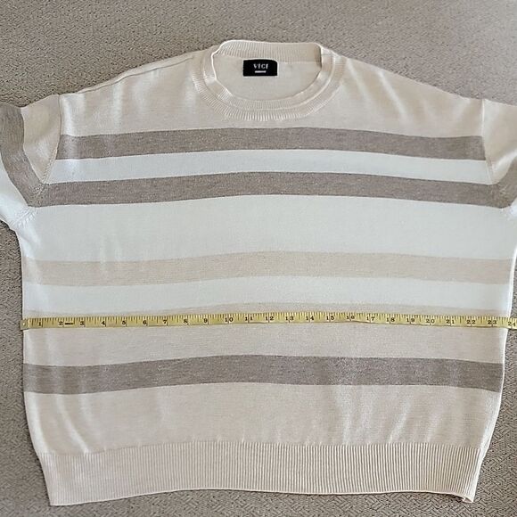 Vici Cream Tan Brown Striped Crew Neck Sweater - Size Medium - Picture 5 of 13